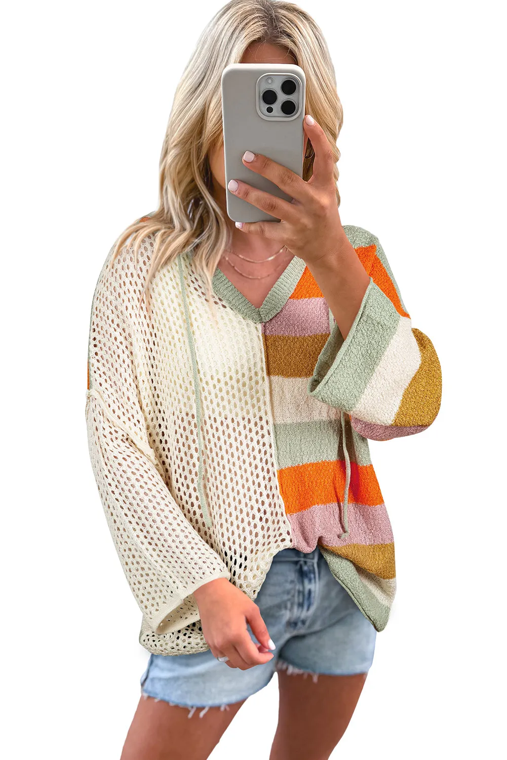 🎨 Oversized Colorblock V Neck Hooded Sweater: A Whole-Ass Mood