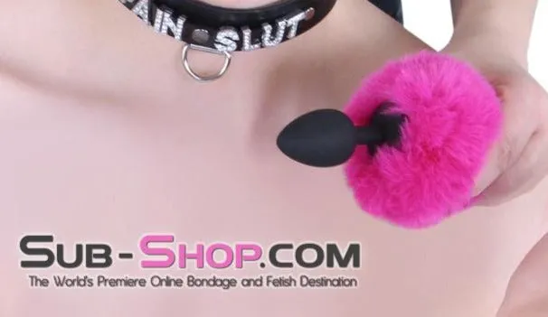 0681E      Bunny Hop Medium Black Butt Plug with Hot Pink Puff - LAST CHANCE - Final Closeout!