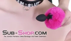 0681E      Bunny Hop Medium Black Butt Plug with Hot Pink Puff - LAST CHANCE - Final Closeout!