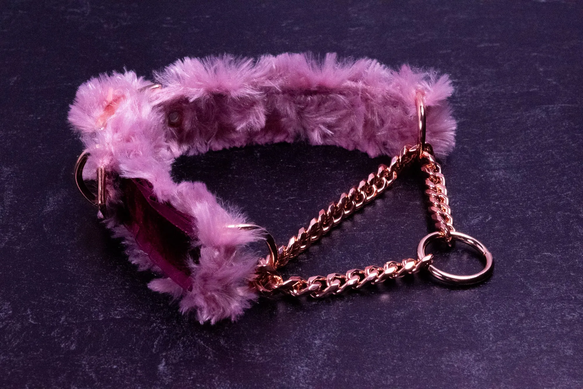 12.5" - 14" Burgundy Velvet "Fur" Martingale BDSM Collar _LIMITED_