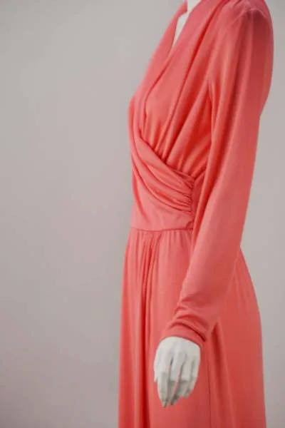 1970s Joy Stevens Coral Pink Maxi Dress