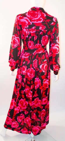 1970s Sakowitz Vibrant Red and Pink Maxi Dress