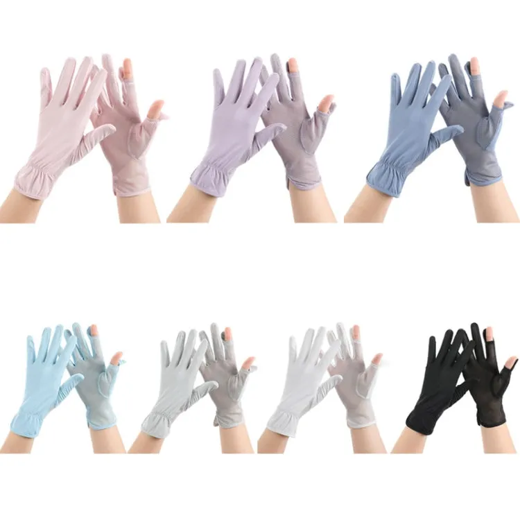 1pair Summer Sunscreen Breathable Thin Anti-ultraviolet Finger Fishing Ice Silk Gloves Free Size(Sky Blue)