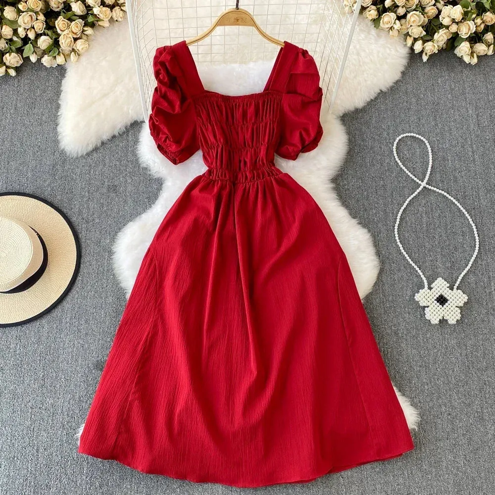 2024 New Summer Y2K Vintage Women Dress Elegant Puff Sleeve Big Swing Party Dress Korean Fashion Lady Outfits Vestidos