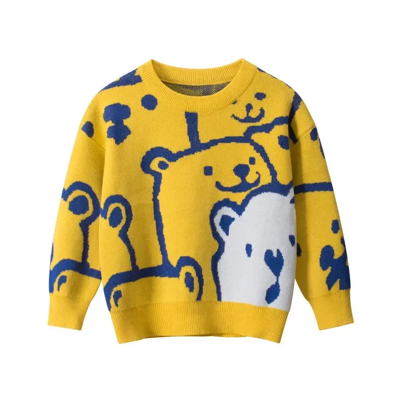 2024 Winter Clothes Boys Sweaters Casual Camouflage Knit Top Children's Pullover Long Sleeve Cartoon Print Warm Kids Outfits