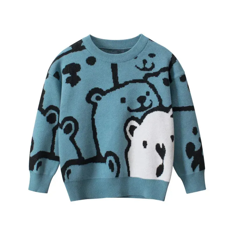 2024 Winter Clothes Boys Sweaters Casual Camouflage Knit Top Children's Pullover Long Sleeve Cartoon Print Warm Kids Outfits