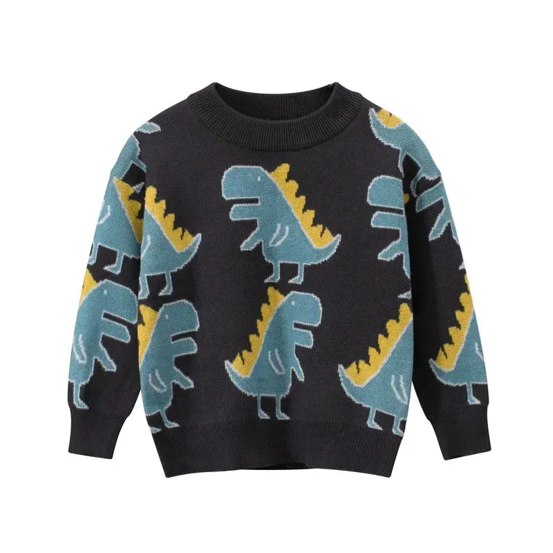 2024 Winter Clothes Boys Sweaters Casual Camouflage Knit Top Children's Pullover Long Sleeve Cartoon Print Warm Kids Outfits