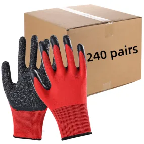 240 Pairs Crinkle Rubber Coated Safety Work Gloves