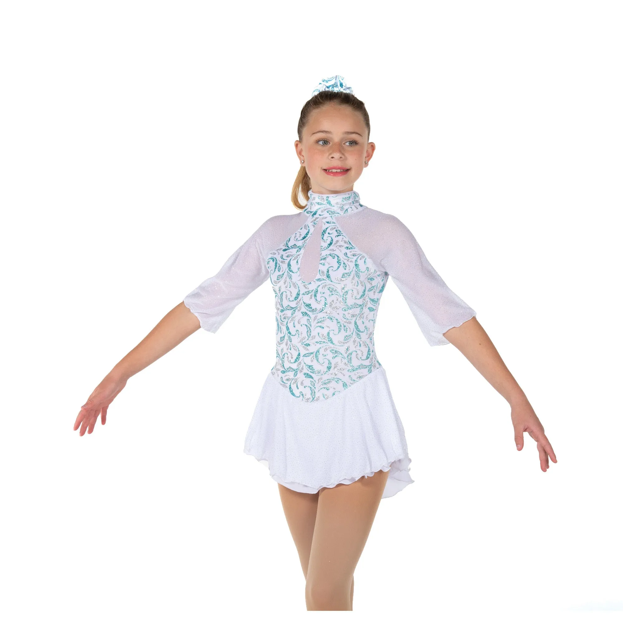 72 Competition Figure Skating White Whisperswirl Dress