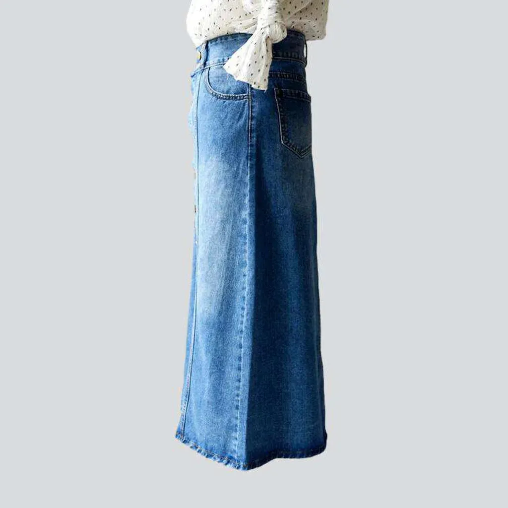 A-line button-down jeans skirt