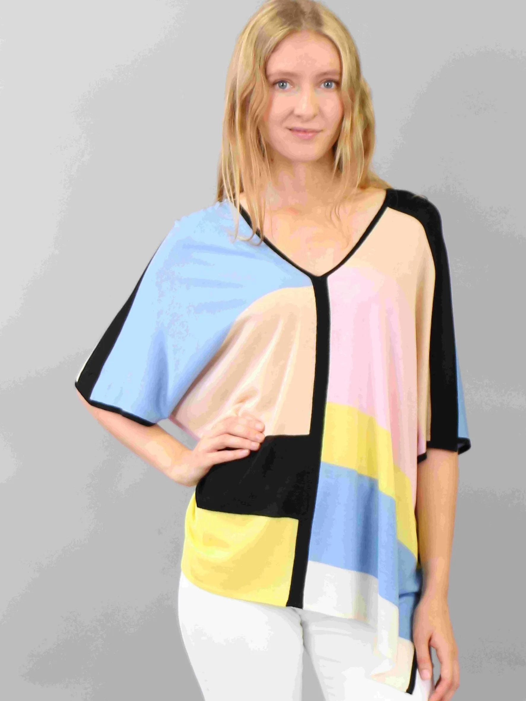 Abstract Color Block Poncho Tee in Silk