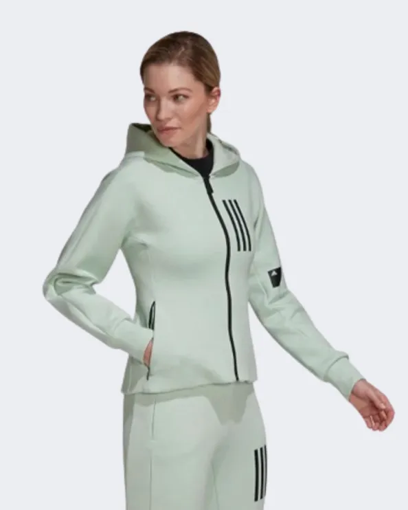 Adidas Mission Victory Slim Fit Full-Zip Women Sportswear Hoody Light Green Hc8809