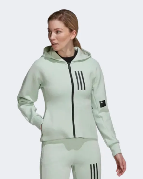 Adidas Mission Victory Slim Fit Full-Zip Women Sportswear Hoody Light Green Hc8809