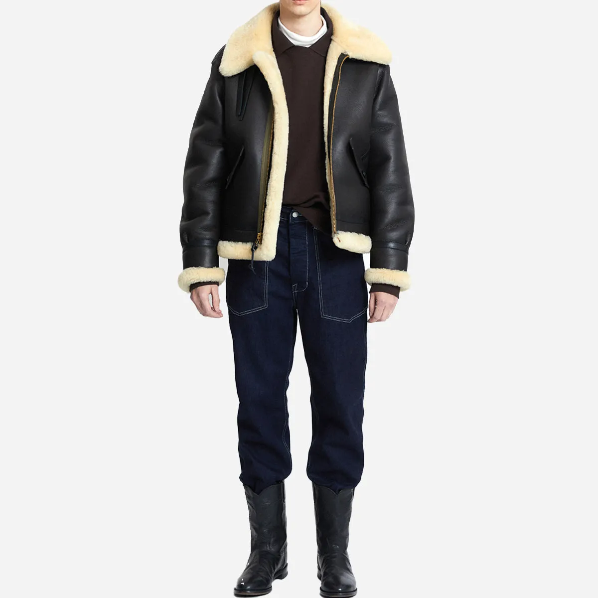 AIRBORNE MOUNTAIN SHEARLING LEATHER JACKET - BLACK