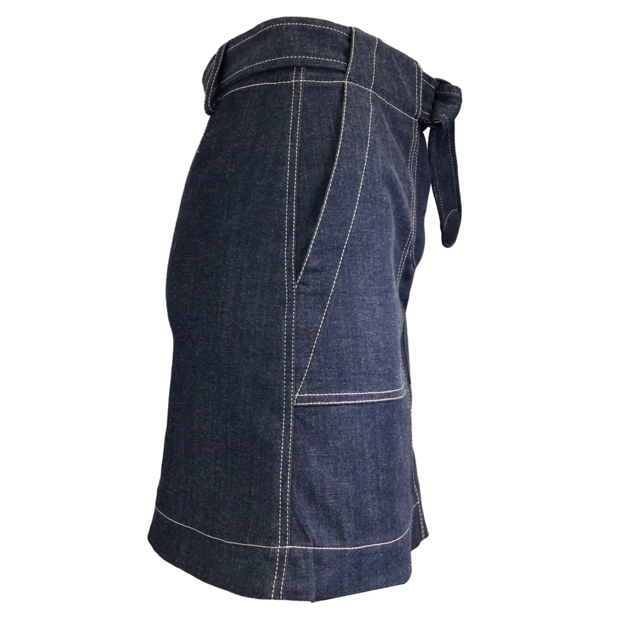 Akris Punto Blue Dark Denim Belted Chambray Skirt