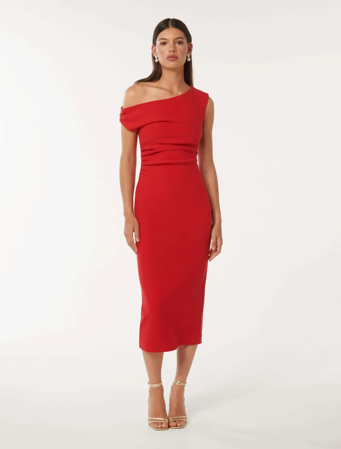 Alexa Tipped Shoulder Bodycon Midi Dress