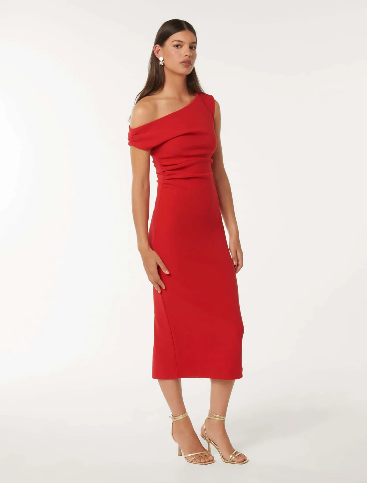 Alexa Tipped Shoulder Bodycon Midi Dress