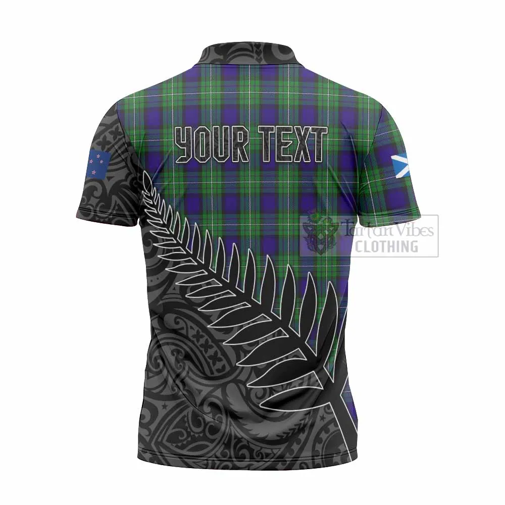 Alexander Crest Tartan Zipper Polo Shirt with New Zealand Silver Fern Half Style