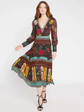 Alice   Olivia - Janey V Neck Flare Dress in Mona Multi/Combo