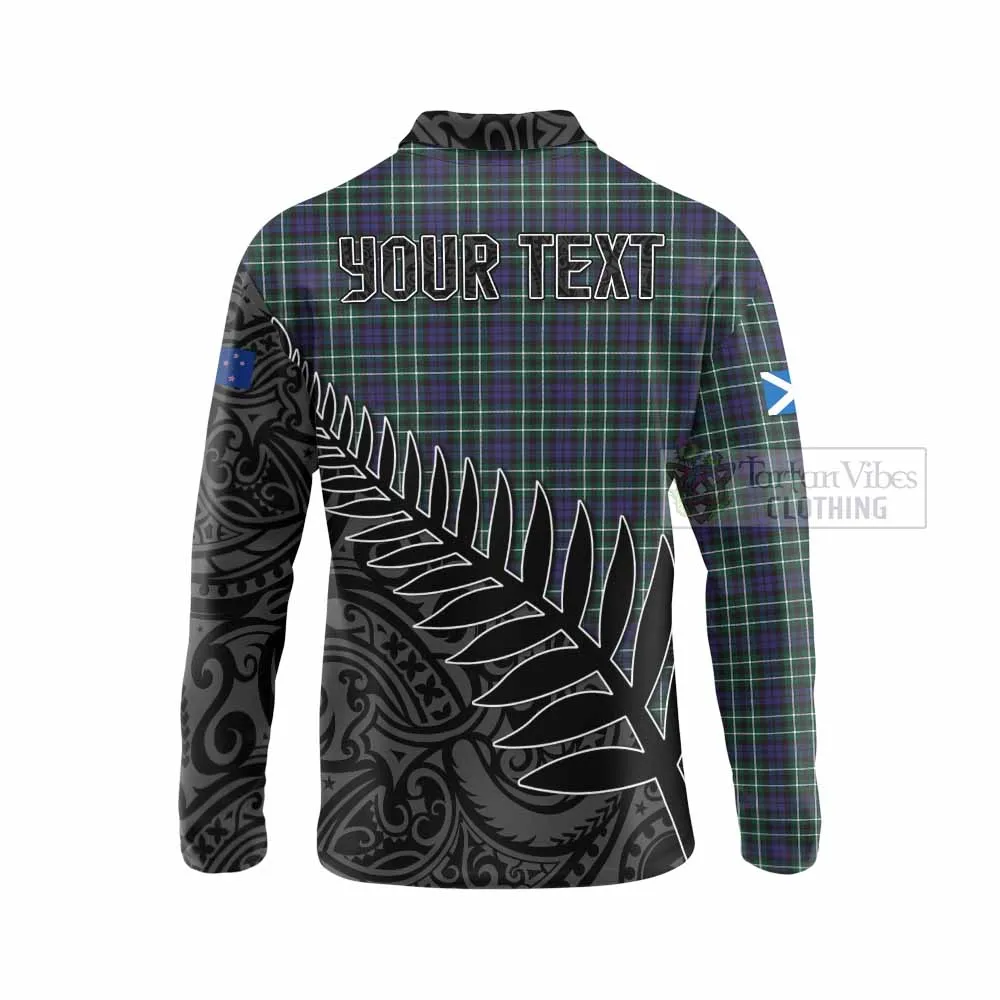 Allardice Crest Tartan Long Sleeve Polo Shirt with New Zealand Silver Fern Half Style