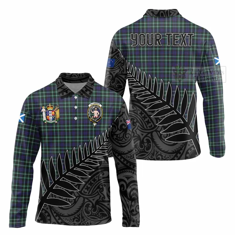 Allardice Crest Tartan Long Sleeve Polo Shirt with New Zealand Silver Fern Half Style