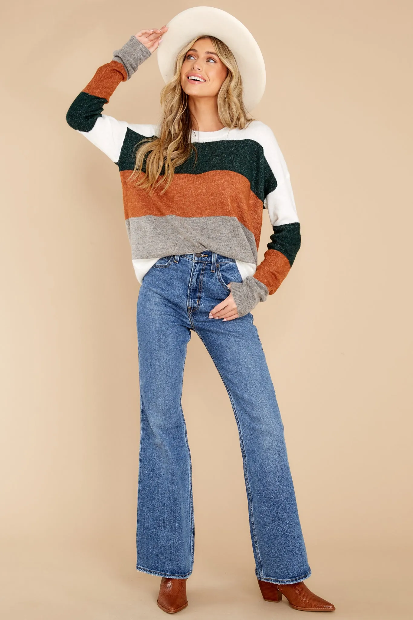 Always Changing White And Rust Multi Sweater