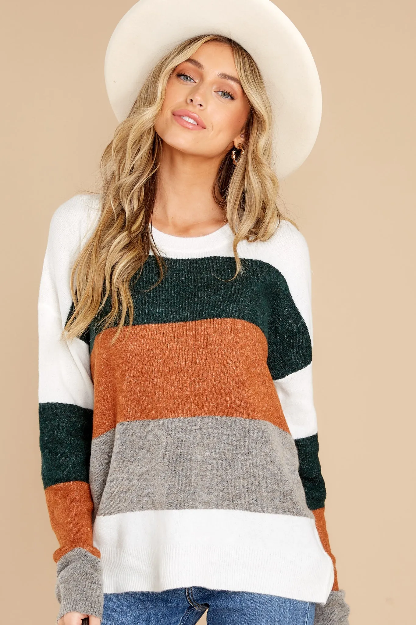 Always Changing White And Rust Multi Sweater