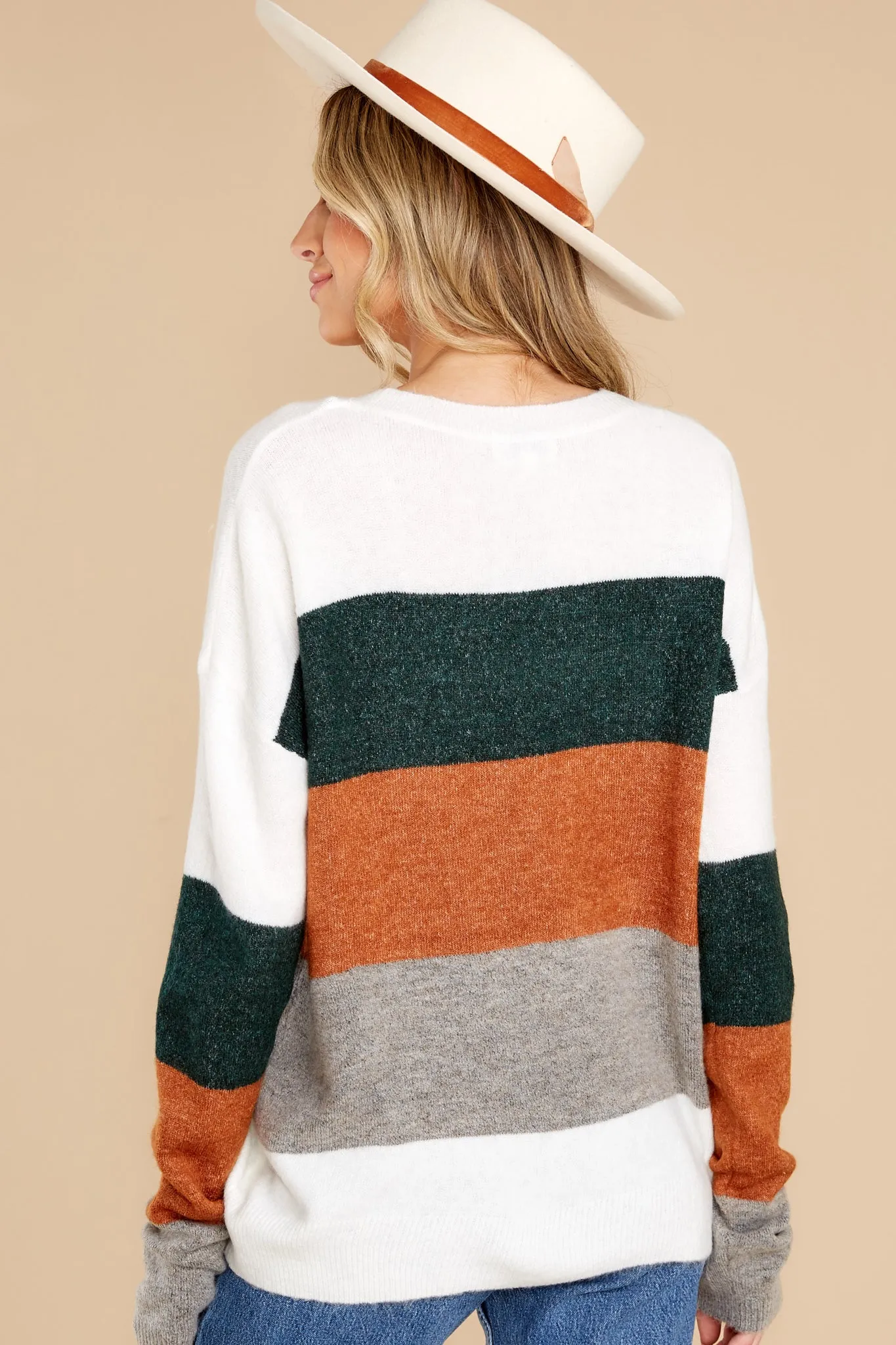 Always Changing White And Rust Multi Sweater