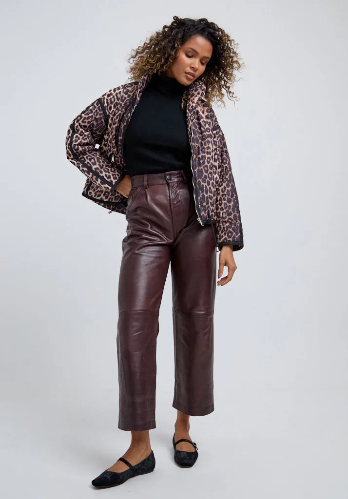 Amanda Quilted Leopard Print Jacket In Brown