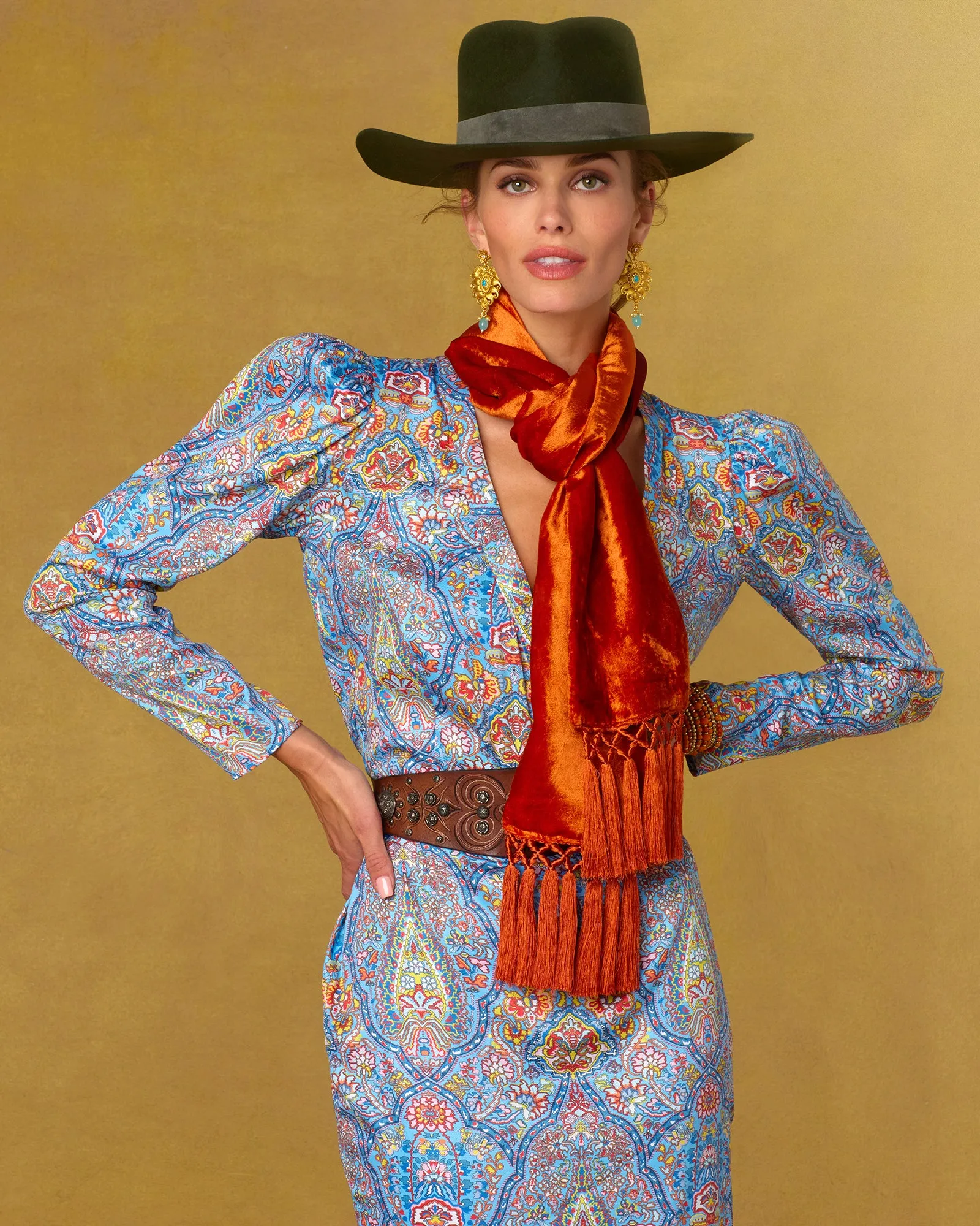 Amelia Velvet Scarf/Sash Belt in Sienna Orange