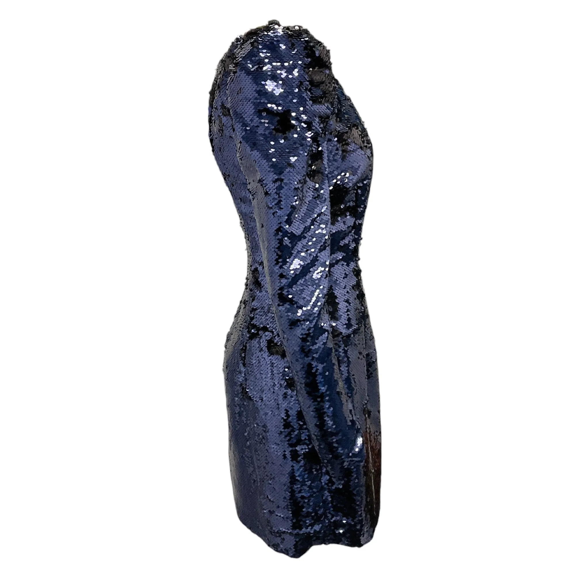 Amen Navy Blue Sequined One Shoulder Cocktail Dress