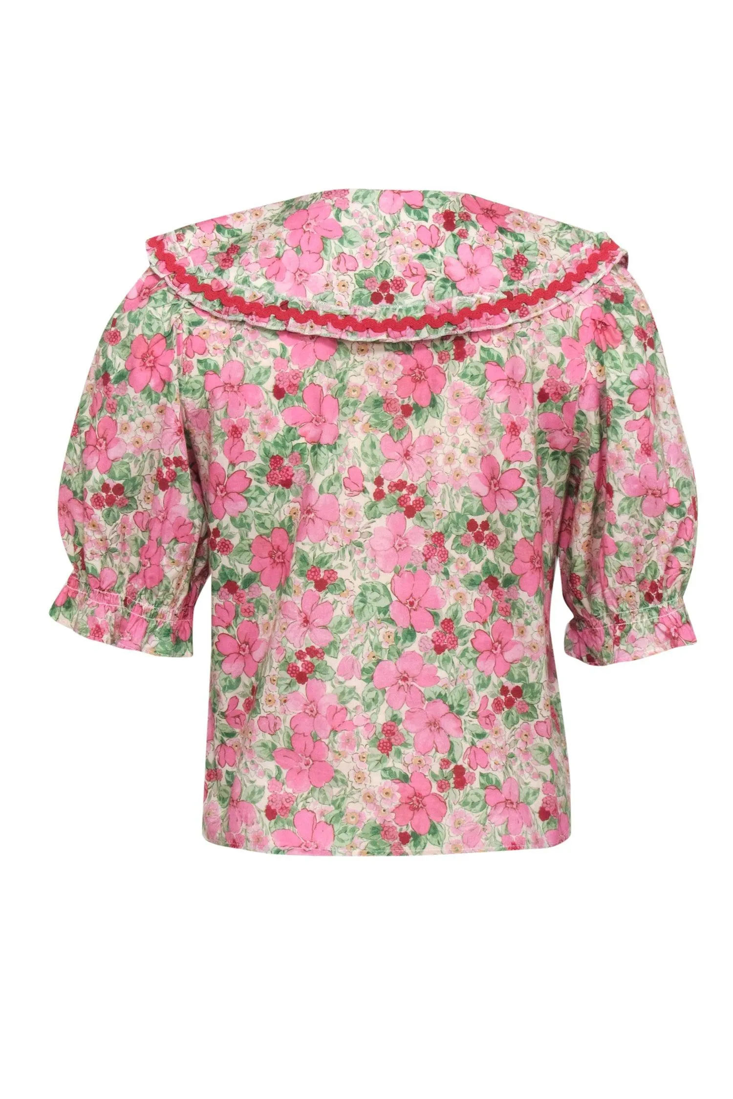 & Other Stories - Pink, Green & Beige Floral Print Collared Blouse Sz 4