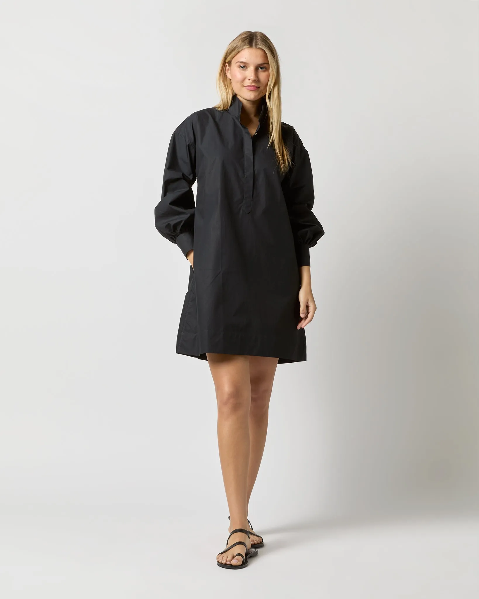 Anaya Popover Dress in Black Poplin