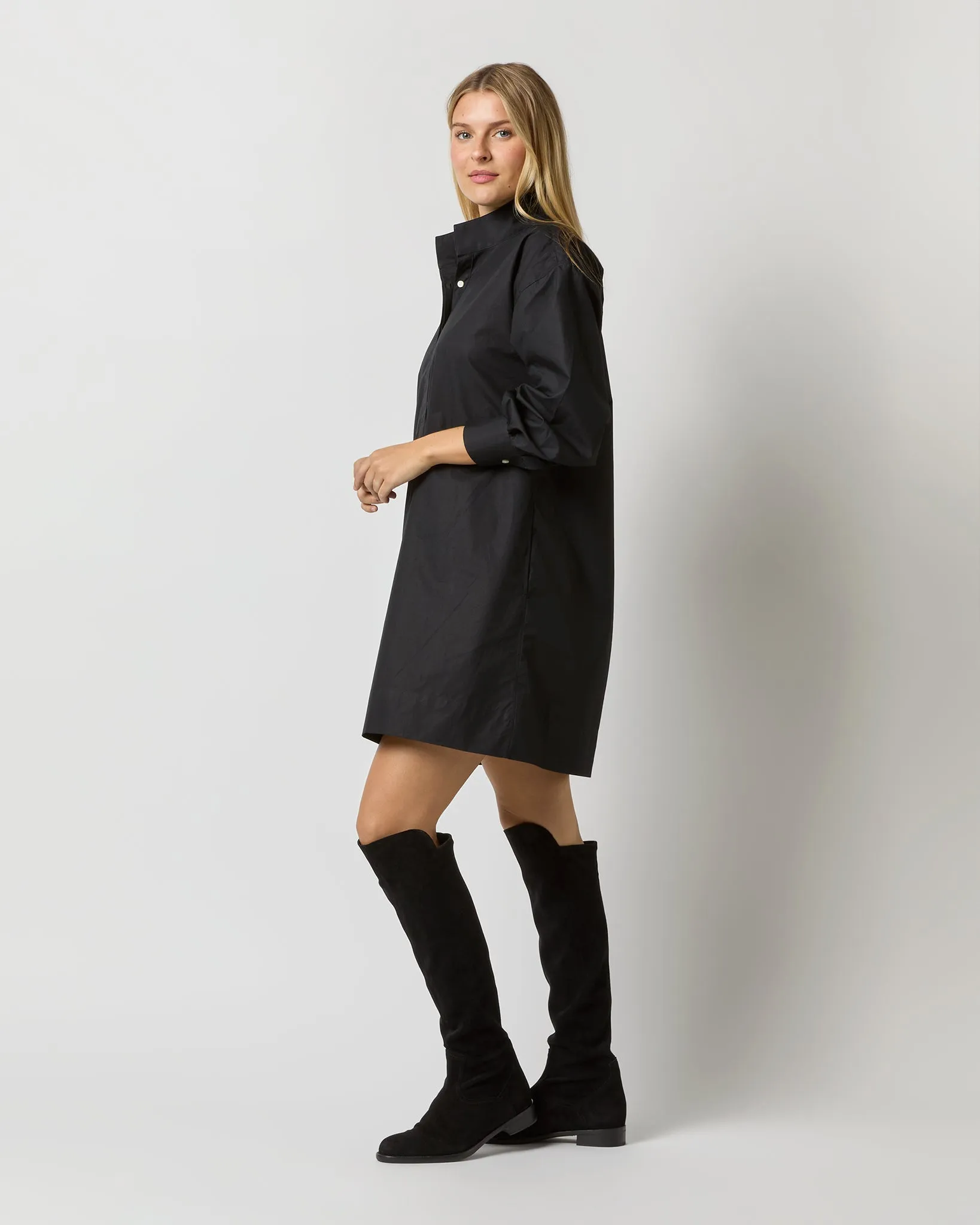 Anaya Popover Dress in Black Poplin