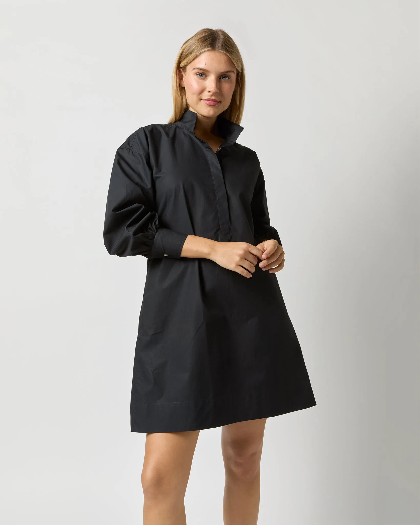 Anaya Popover Dress in Black Poplin