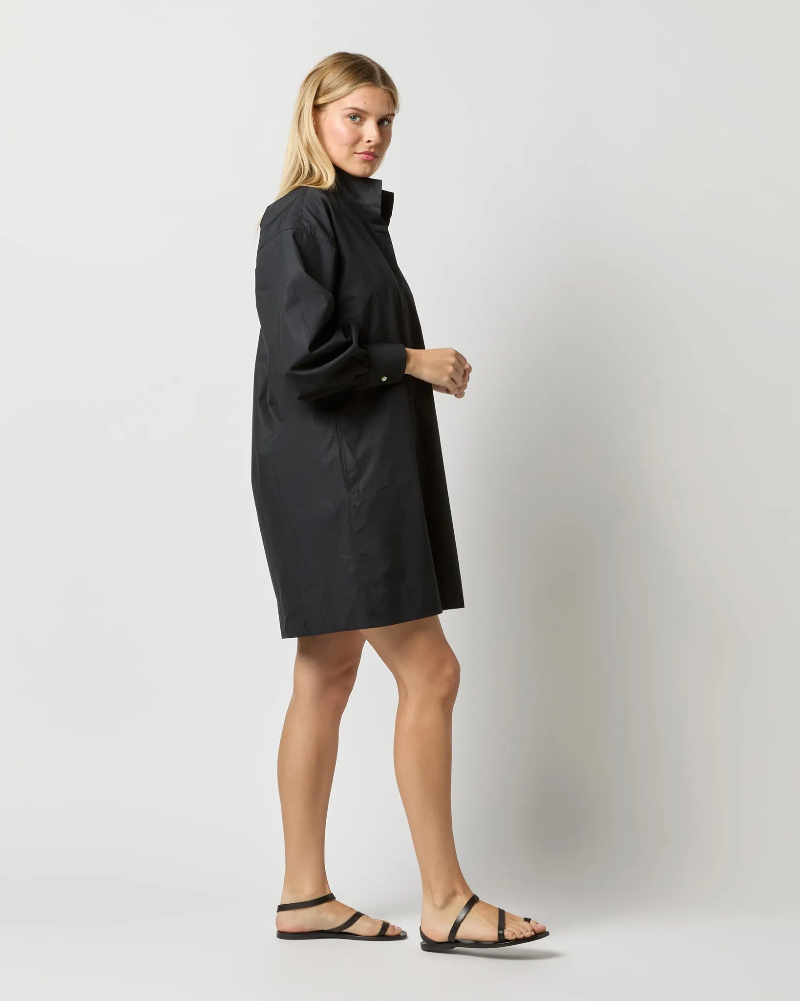 Anaya Popover Dress in Black Poplin