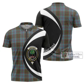 Anderson Tartan Zipper Polo Shirt with Family Crest Circle Style