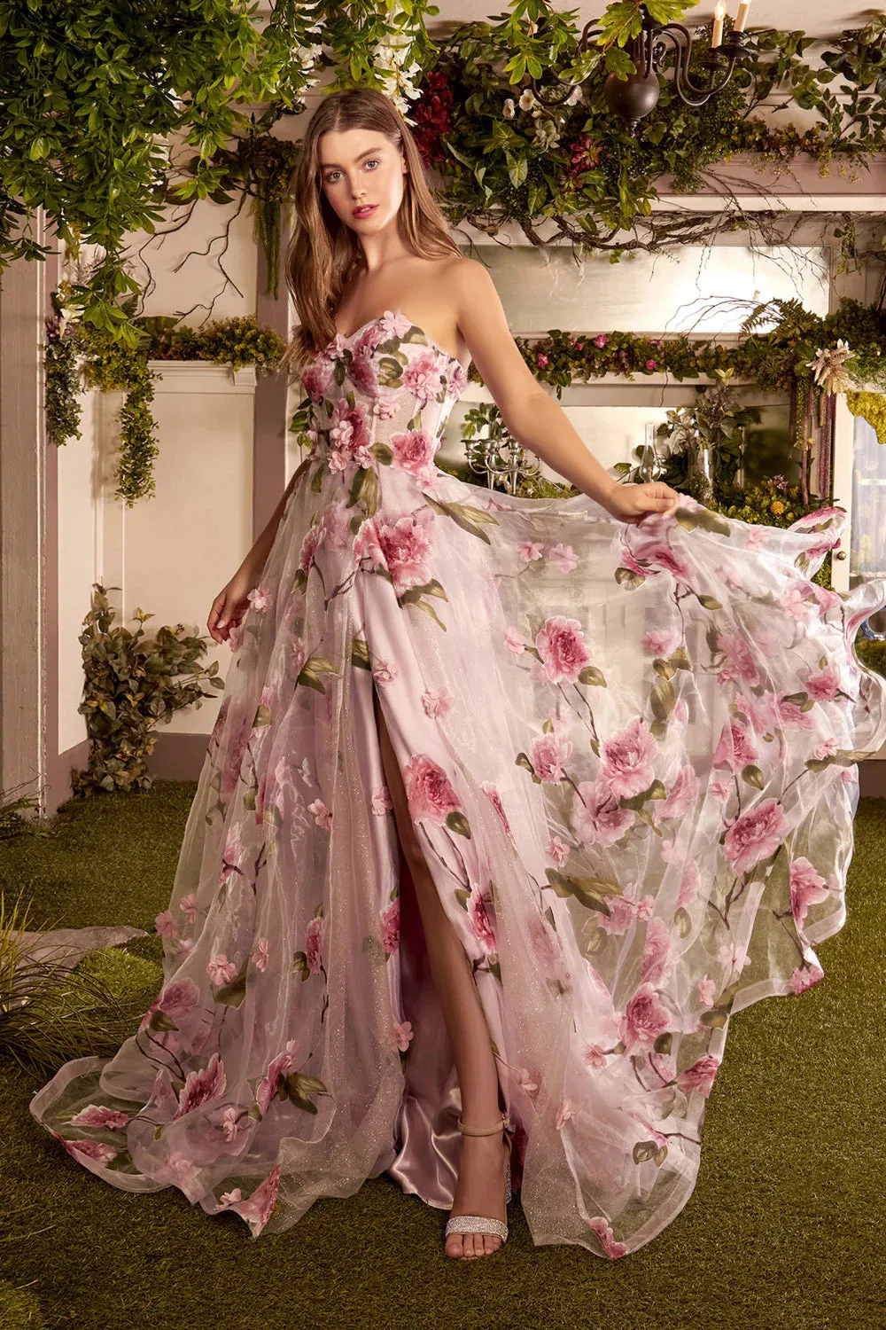 Andrea & Leo Couture A1035 Portrait of a Rose Printed Organza Dress