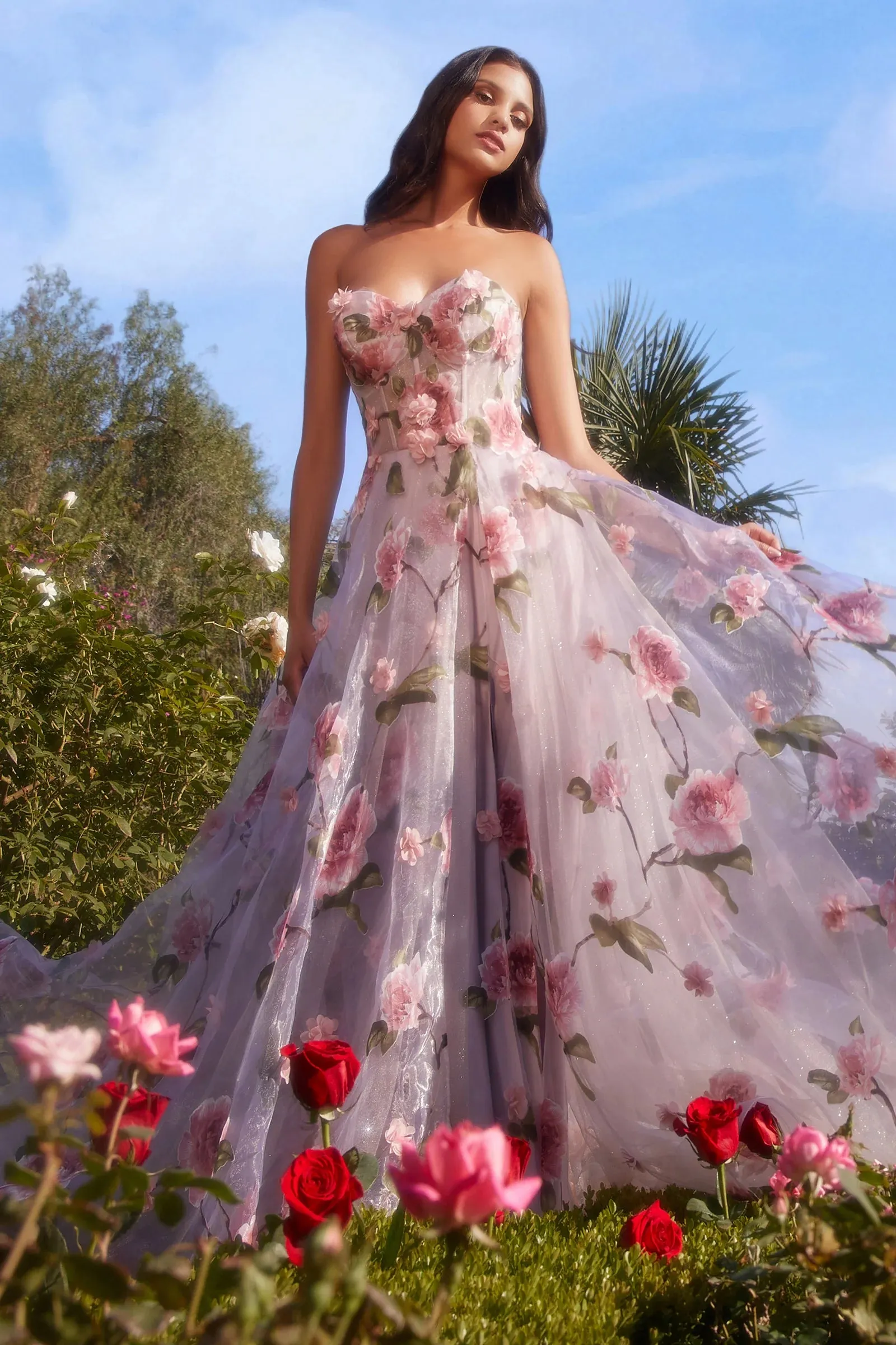 Andrea & Leo Couture A1035 Portrait of a Rose Printed Organza Dress