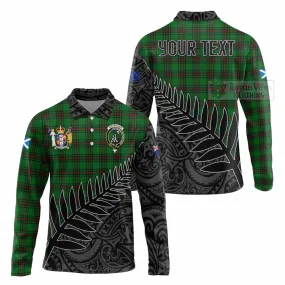 Anstruther Crest Tartan Long Sleeve Polo Shirt with New Zealand Silver Fern Half Style