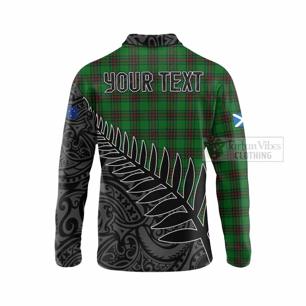 Anstruther Crest Tartan Long Sleeve Polo Shirt with New Zealand Silver Fern Half Style