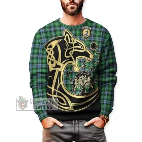 Arbuthnot Ancient Tartan Sweatshirt with Family Crest Celtic Wolf Style