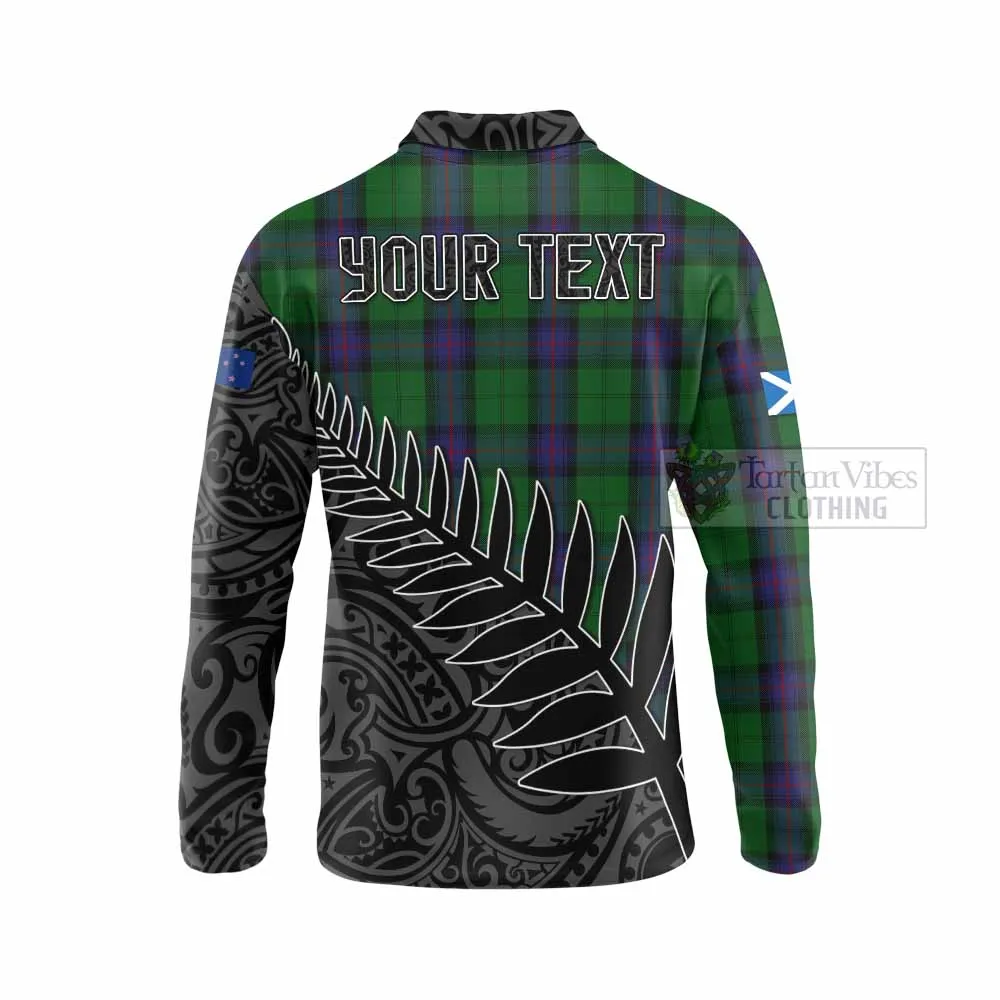 Armstrong Crest Tartan Long Sleeve Polo Shirt with New Zealand Silver Fern Half Style