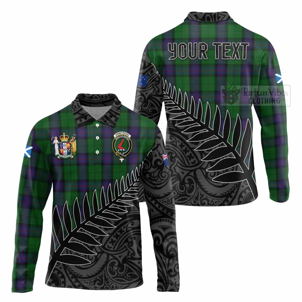 Armstrong Crest Tartan Long Sleeve Polo Shirt with New Zealand Silver Fern Half Style