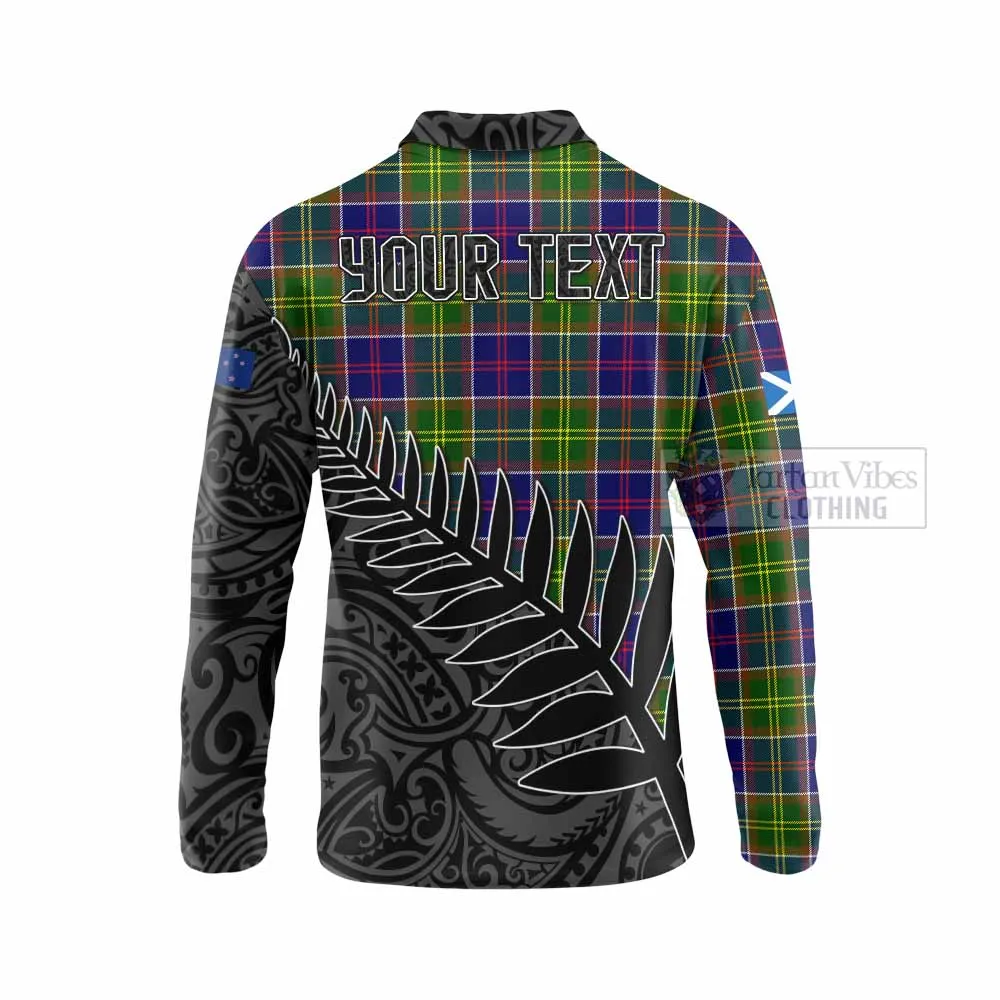 Arnott Crest Tartan Long Sleeve Polo Shirt with New Zealand Silver Fern Half Style