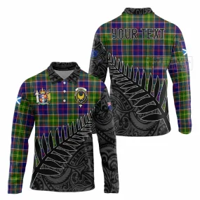 Arnott Crest Tartan Long Sleeve Polo Shirt with New Zealand Silver Fern Half Style