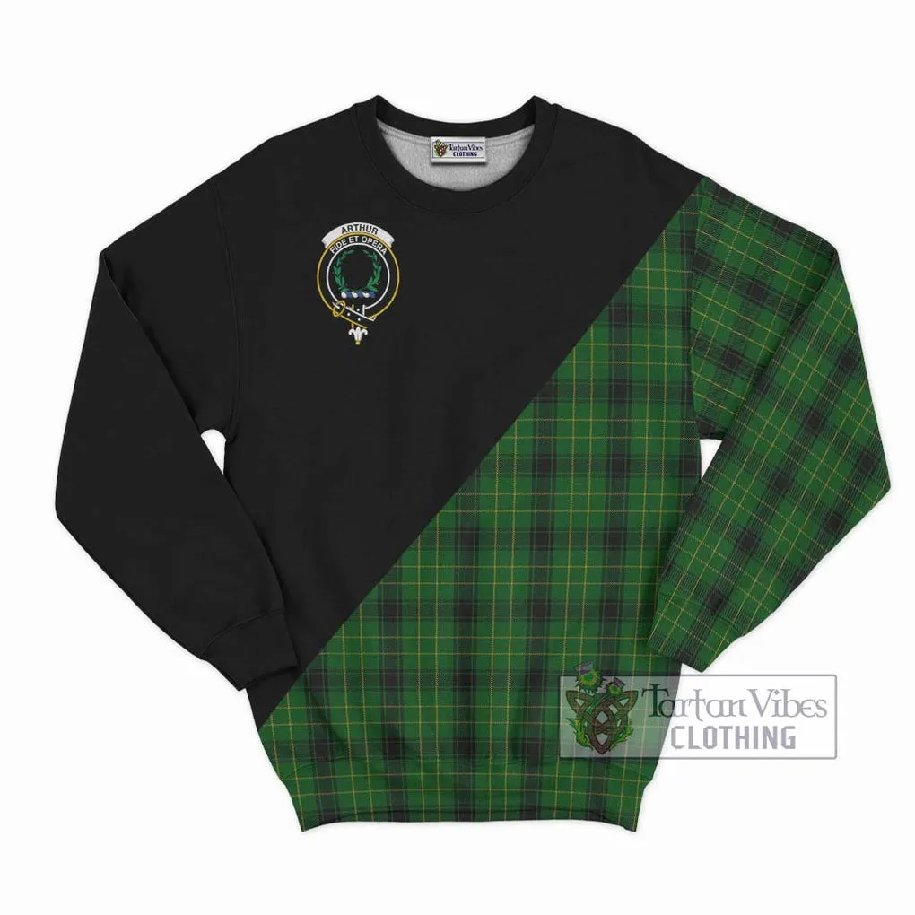 Arthur Highland Tartan Sweatshirt with Family Crest and Military Logo Style