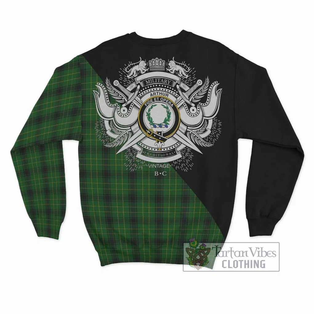 Arthur Highland Tartan Sweatshirt with Family Crest and Military Logo Style