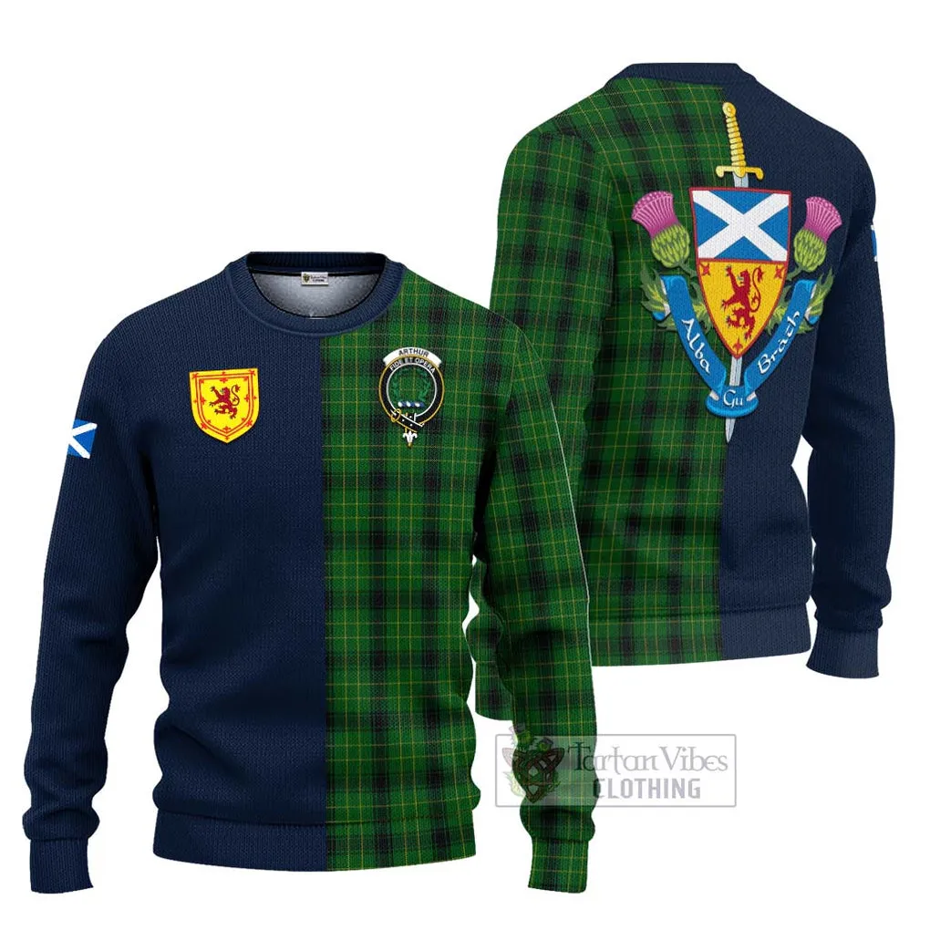 Arthur Highland Tartan Ugly Sweater with Scottish Lion Royal Arm Half Style