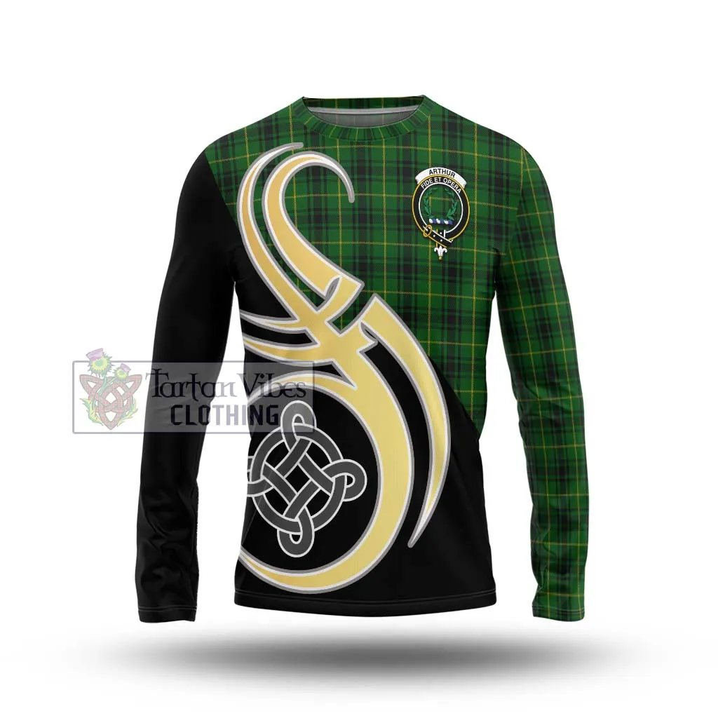 Arthur Tartan Long Sleeve T-Shirt with Family Crest and Celtic Symbol Style